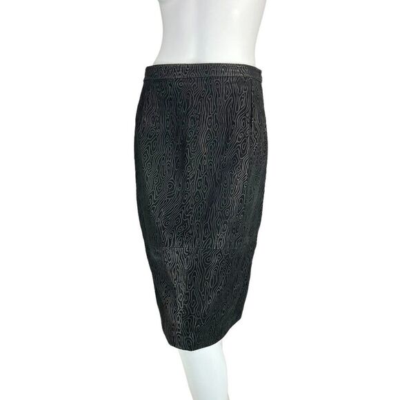 Vintage 80's Gino di Giorgio Black Leather Embossed New Wave Knee Length Skirt L - Picture 2 of 10
